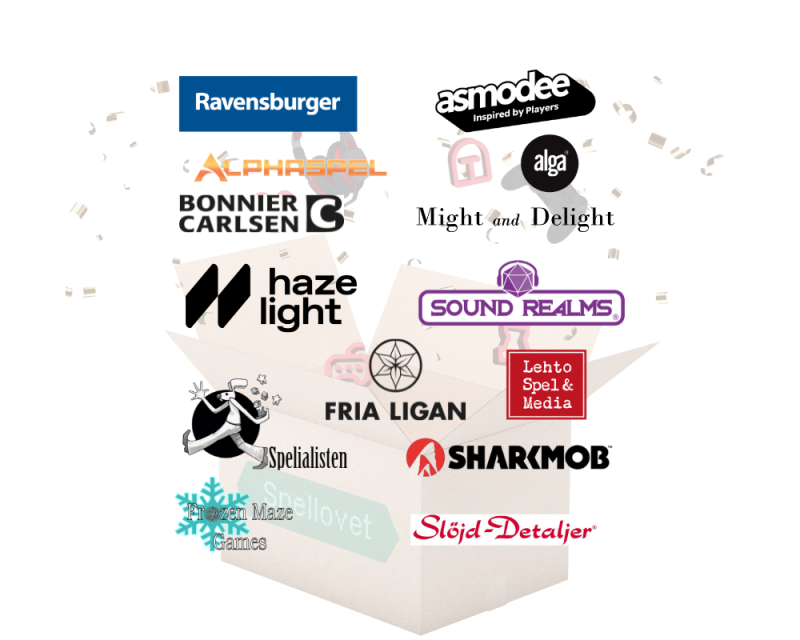 låda med logotyper exploderar ut