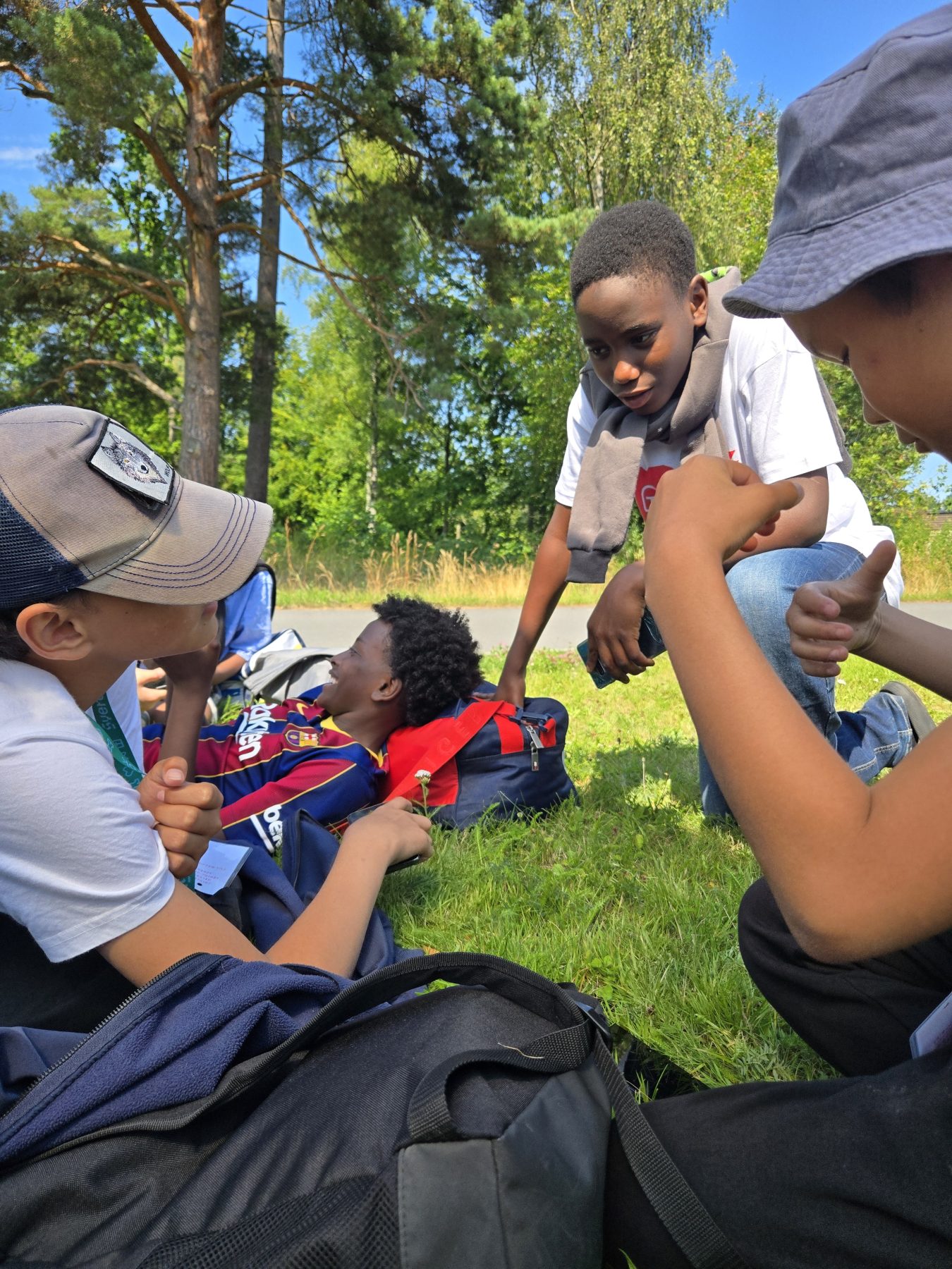 Sverok-ungdomar som ligger i gräset.